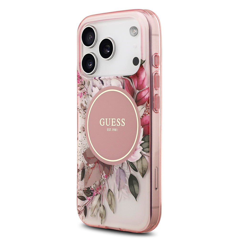 Apple iPhone 17 Pro Max Kılıf Guess Orjinal Lisanslı M-safe Şarj Özellikli Flower Tonal Circle Kapak