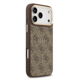 Apple iPhone 17 Pro Max Kılıf Guess Orjinal Lisanslı M-safe Şarj Özellikli Gold Metal Kamera Çerçeveli PU Deri 4G Desenli Yazı Logolu Kapak