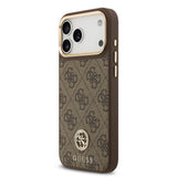 Apple iPhone 17 Pro Max Kılıf Guess Orjinal Lisanslı M-safe Şarj Özellikli Gold Metal Kamera Çerçeveli Taşlı 4G Logolu Kapak