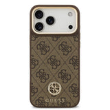 Apple iPhone 17 Pro Max Kılıf Guess Orjinal Lisanslı M-safe Şarj Özellikli Gold Metal Kamera Çerçeveli Taşlı 4G Logolu Kapak