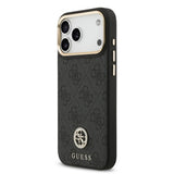 Apple iPhone 17 Pro Max Kılıf Guess Orjinal Lisanslı M-safe Şarj Özellikli Gold Metal Kamera Çerçeveli Taşlı 4G Logolu Kapak