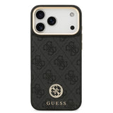 Apple iPhone 17 Pro Max Kılıf Guess Orjinal Lisanslı M-safe Şarj Özellikli Gold Metal Kamera Çerçeveli Taşlı 4G Logolu Kapak
