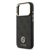 Apple iPhone 17 Pro Max Kılıf Guess Orjinal Lisanslı M-safe Şarj Özellikli Gold Metal Kamera Çerçeveli Taşlı 4G Logolu Kapak