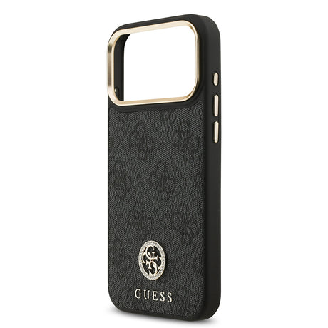 Apple iPhone 17 Pro Max Kılıf Guess Orjinal Lisanslı M-safe Şarj Özellikli Gold Metal Kamera Çerçeveli Taşlı 4G Logolu Kapak