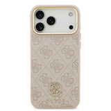 Apple iPhone 17 Pro Max Kılıf Guess Orjinal Lisanslı M-safe Şarj Özellikli Gold Metal Kamera Çerçeveli Taşlı 4G Logolu Kapak
