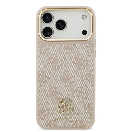 Apple iPhone 17 Pro Max Kılıf Guess Orjinal Lisanslı M-safe Şarj Özellikli Gold Metal Kamera Çerçeveli Taşlı 4G Logolu Kapak