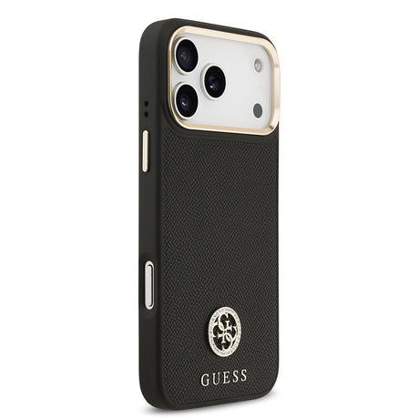 Apple iPhone 17 Pro Max Kılıf Guess Orjinal Lisanslı M-safe Şarj Özellikli Grained Yazı ve Taşlı 4G Logolu Kapak