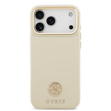 Apple iPhone 17 Pro Max Kılıf Guess Orjinal Lisanslı M-safe Şarj Özellikli Grained Yazı ve Taşlı 4G Logolu Kapak