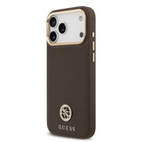 Apple iPhone 17 Pro Max Kılıf Guess Orjinal Lisanslı M-safe Şarj Özellikli Grained Yazı ve Taşlı 4G Logolu Kapak