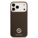 Apple iPhone 17 Pro Max Kılıf Guess Orjinal Lisanslı M-safe Şarj Özellikli Grained Yazı ve Taşlı 4G Logolu Kapak