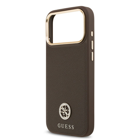 Apple iPhone 17 Pro Max Kılıf Guess Orjinal Lisanslı M-safe Şarj Özellikli Grained Yazı ve Taşlı 4G Logolu Kapak