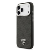 Apple iPhone 17 Pro Max Kılıf Guess Orjinal Lisanslı M-safe Şarj Özellikli Gümüş Metal Kamera Çerçeveli Üçgen Logo 4G Desenli Kapak