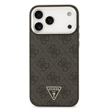 Apple iPhone 17 Pro Max Kılıf Guess Orjinal Lisanslı M-safe Şarj Özellikli Gümüş Metal Kamera Çerçeveli Üçgen Logo 4G Desenli Kapak