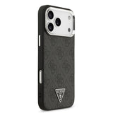 Apple iPhone 17 Pro Max Kılıf Guess Orjinal Lisanslı M-safe Şarj Özellikli Gümüş Metal Kamera Çerçeveli Üçgen Logo 4G Desenli Kapak