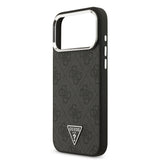 Apple iPhone 17 Pro Max Kılıf Guess Orjinal Lisanslı M-safe Şarj Özellikli Gümüş Metal Kamera Çerçeveli Üçgen Logo 4G Desenli Kapak