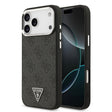 Apple iPhone 17 Pro Max Kılıf Guess Orjinal Lisanslı M-safe Şarj Özellikli Gümüş Metal Kamera Çerçeveli Üçgen Logo 4G Desenli Kapak
