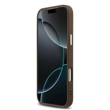 Apple iPhone 17 Pro Max Kılıf Guess Orjinal Lisanslı M-safe Şarj Özellikli Gümüş Metal Kamera Çerçeveli Üçgen Logo 4G Desenli Kapak