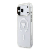 Apple iPhone 17 Pro Max Kılıf Guess Orjinal Lisanslı M-safe Şarj Özellikli IML Baskılı Üçgen Logolu Metal Kamera Çerçeveli Kapak