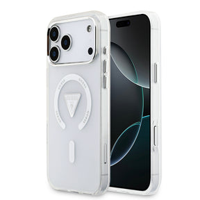 Apple iPhone 17 Pro Max Kılıf Guess Orjinal Lisanslı M-safe Şarj Özellikli IML Baskılı Üçgen Logolu Metal Kamera Çerçeveli Kapak