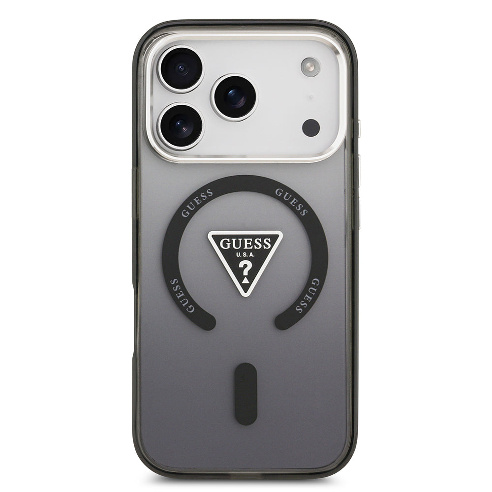 Apple iPhone 17 Pro Max Kılıf Guess Orjinal Lisanslı M-safe Şarj Özellikli IML Baskılı Üçgen Logolu Metal Kamera Çerçeveli Kapak