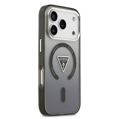 Apple iPhone 17 Pro Max Kılıf Guess Orjinal Lisanslı M-safe Şarj Özellikli IML Baskılı Üçgen Logolu Metal Kamera Çerçeveli Kapak