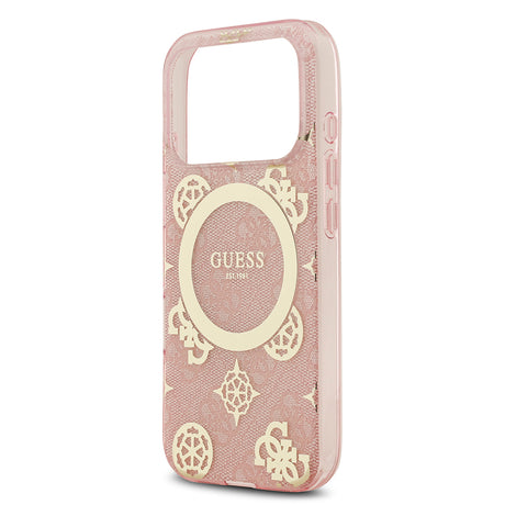 Apple iPhone 17 Pro Max Kılıf Guess Orjinal Lisanslı M-safe Şarj Özellikli IML Peony ve 4G Desenli Klasik Logolu Kapak