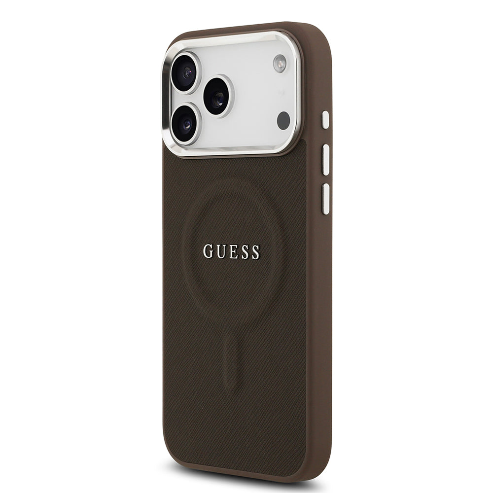Apple iPhone 17 Pro Max Kılıf Guess Orjinal Lisanslı M-safe Şarj Özellikli Klasik Yazı Logolu PU Deri Kapak