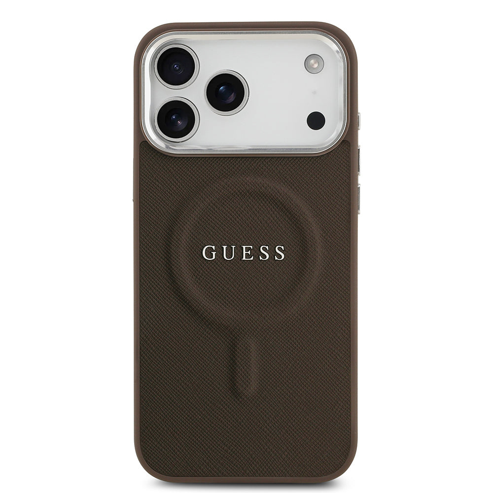 Apple iPhone 17 Pro Max Kılıf Guess Orjinal Lisanslı M-safe Şarj Özellikli Klasik Yazı Logolu PU Deri Kapak