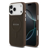 Apple iPhone 17 Pro Max Kılıf Guess Orjinal Lisanslı M-safe Şarj Özellikli Klasik Yazı Logolu PU Deri Kapak