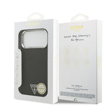 Apple iPhone 17 Pro Max Kılıf Guess Orjinal Lisanslı M-safe Şarj Özellikli Metal Kamera Çerçeveli Üçgen Logolu Glitter Kapak