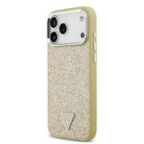 Apple iPhone 17 Pro Max Kılıf Guess Orjinal Lisanslı M-safe Şarj Özellikli Metal Kamera Çerçeveli Üçgen Logolu Glitter Kapak