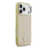 Apple iPhone 17 Pro Max Kılıf Guess Orjinal Lisanslı M-safe Şarj Özellikli Metal Kamera Çerçeveli Üçgen Logolu Glitter Kapak