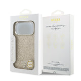 Apple iPhone 17 Pro Max Kılıf Guess Orjinal Lisanslı M-safe Şarj Özellikli Metal Kamera Çerçeveli Üçgen Logolu Glitter Kapak