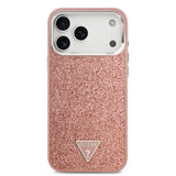 Apple iPhone 17 Pro Max Kılıf Guess Orjinal Lisanslı M-safe Şarj Özellikli Metal Kamera Çerçeveli Üçgen Logolu Glitter Kapak