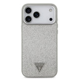 Apple iPhone 17 Pro Max Kılıf Guess Orjinal Lisanslı M-safe Şarj Özellikli Metal Kamera Çerçeveli Üçgen Logolu Glitter Kapak