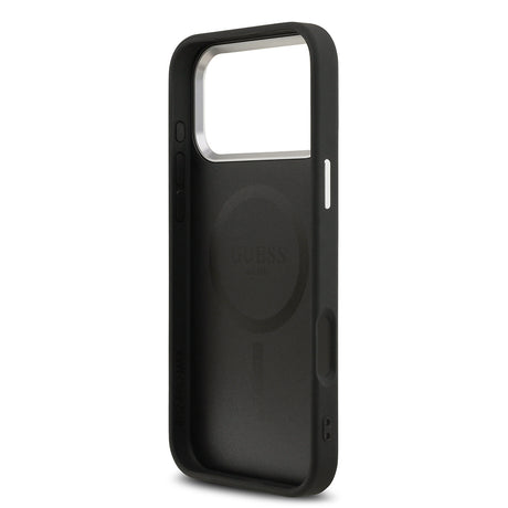 Apple iPhone 17 Pro Max Kılıf Guess Orjinal Lisanslı M-safe Şarj Özellikli PU Deri Metal Kamera Çerçeveli Üçgen Logolu Kapak
