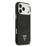 Apple iPhone 17 Pro Max Kılıf Guess Orjinal Lisanslı M-safe Şarj Özellikli PU Deri Metal Kamera Çerçeveli Üçgen Logolu Kapak