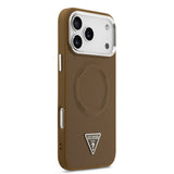Apple iPhone 17 Pro Max Kılıf Guess Orjinal Lisanslı M-safe Şarj Özellikli PU Deri Metal Kamera Çerçeveli Üçgen Logolu Kapak