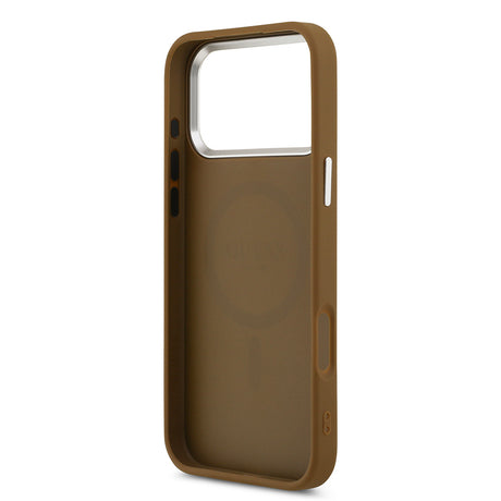 Apple iPhone 17 Pro Max Kılıf Guess Orjinal Lisanslı M-safe Şarj Özellikli PU Deri Metal Kamera Çerçeveli Üçgen Logolu Kapak