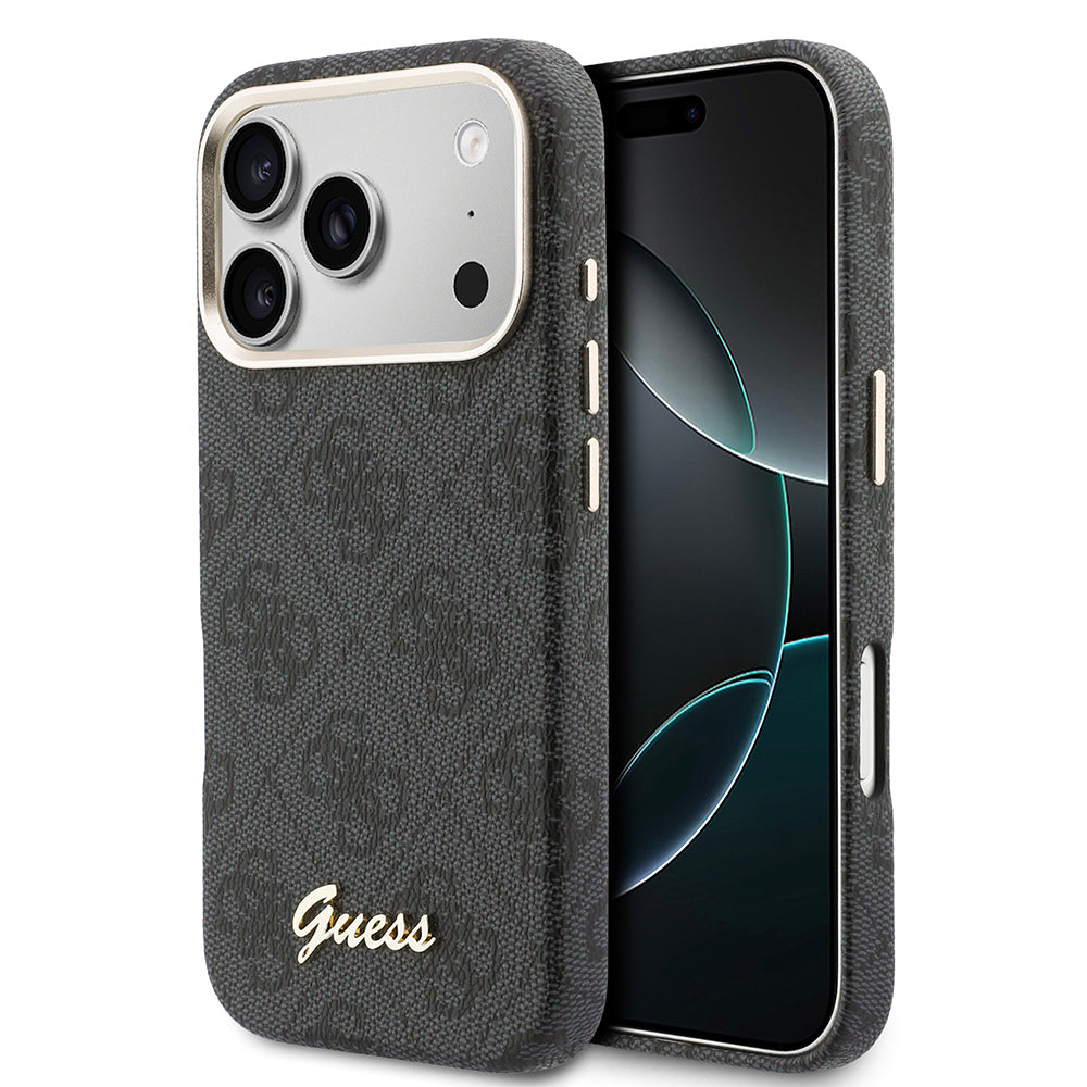 Apple iPhone 17 Pro Max Kılıf Guess Orjinal Lisanslı M-safe Şarj Özellikli Script Yazı Logolu 4G Desenli Kapak