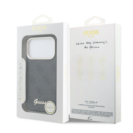 Apple iPhone 17 Pro Max Kılıf Guess Orjinal Lisanslı M-safe Şarj Özellikli Script Yazı Logolu 4G Desenli Kapak