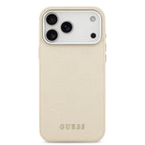 Apple iPhone 17 Pro Max Kılıf Guess Orjinal Lisanslı M-safe Şarj Özellikli Sıcak Baskılı Klasik Yazı Logolu PU Deri Peony Kapak