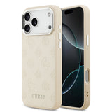 Apple iPhone 17 Pro Max Kılıf Guess Orjinal Lisanslı M-safe Şarj Özellikli Sıcak Baskılı Klasik Yazı Logolu PU Deri Peony Kapak