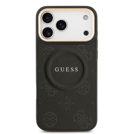 Apple iPhone 17 Pro Max Kılıf Guess Orjinal Lisanslı M-safe Şarj Özellikli Sıcak Baskılı Yazı Logolu PU Deri Peony Kapak