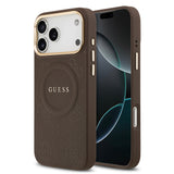 Apple iPhone 17 Pro Max Kılıf Guess Orjinal Lisanslı M-safe Şarj Özellikli Sıcak Baskılı Yazı Logolu PU Deri Peony Kapak