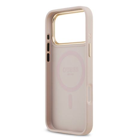 Apple iPhone 17 Pro Max Kılıf Guess Orjinal Lisanslı M-safe Şarj Özellikli Sıcak Baskılı Yazı Logolu PU Deri Peony Kapak