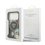 Apple iPhone 17 Pro Max Kılıf Guess Orjinal Lisanslı M-safe Şarj Özellikli Simli Çiçek Desenli Metal Kamera Çerçeveli Üçgen Logolu Kapak