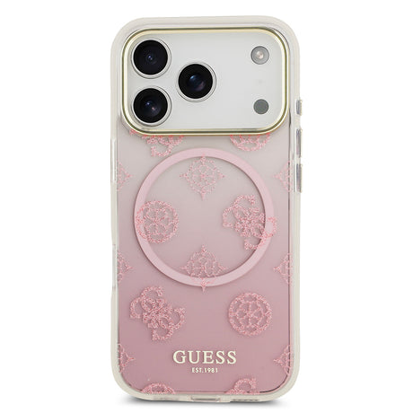 Apple iPhone 17 Pro Max Kılıf Guess Orjinal Lisanslı M-safe Şarj Özellikli Simli Peony Desenli Silikon Kapak