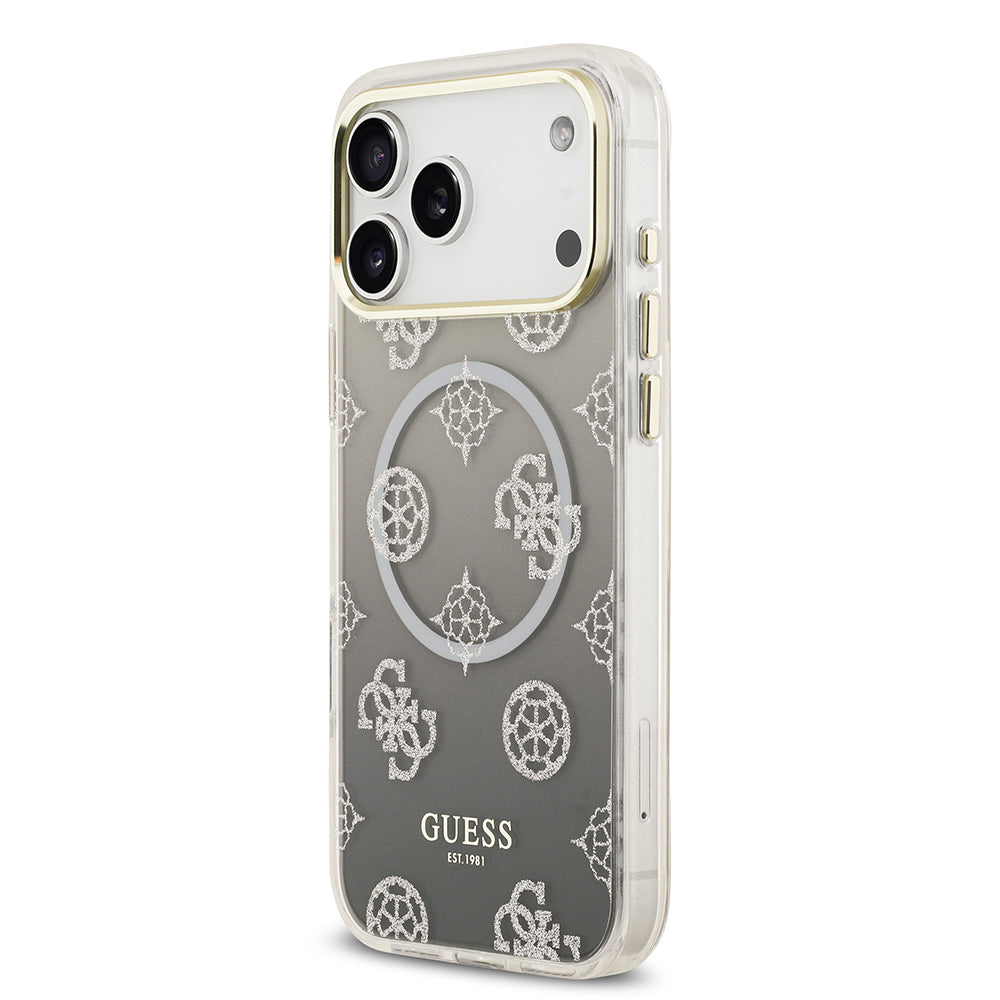 Apple iPhone 17 Pro Max Kılıf Guess Orjinal Lisanslı M-safe Şarj Özellikli Simli Peony Desenli Silikon Kapak