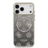 Apple iPhone 17 Pro Max Kılıf Guess Orjinal Lisanslı M-safe Şarj Özellikli Simli Peony Desenli Silikon Kapak